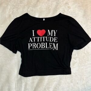 Black Crop Top with Attitude Print